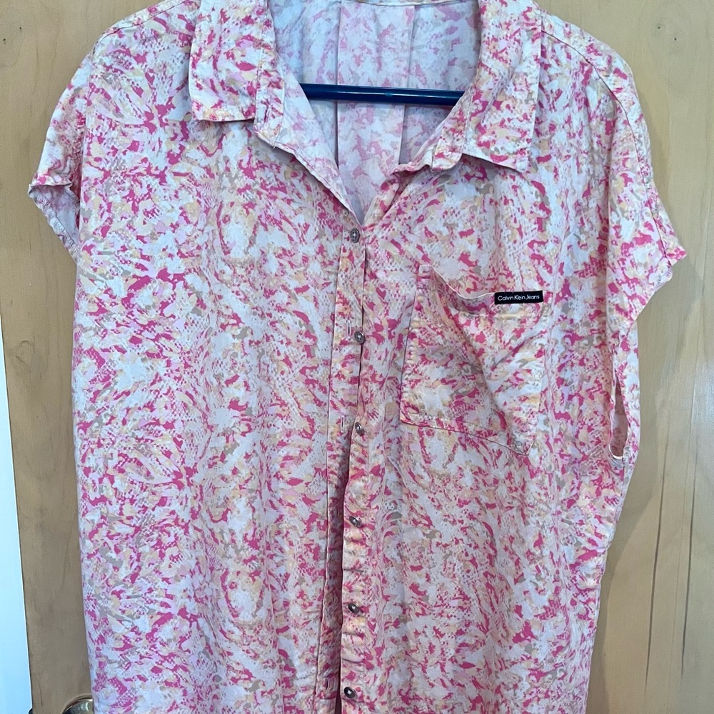 Calvin Klein Jeans Pink Button Down Shirt with Paisley Print